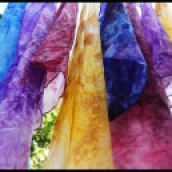 Pañuelos de seda natural pintados a mano 45x45 cm (8 €) & 28x28 cm (5 €)